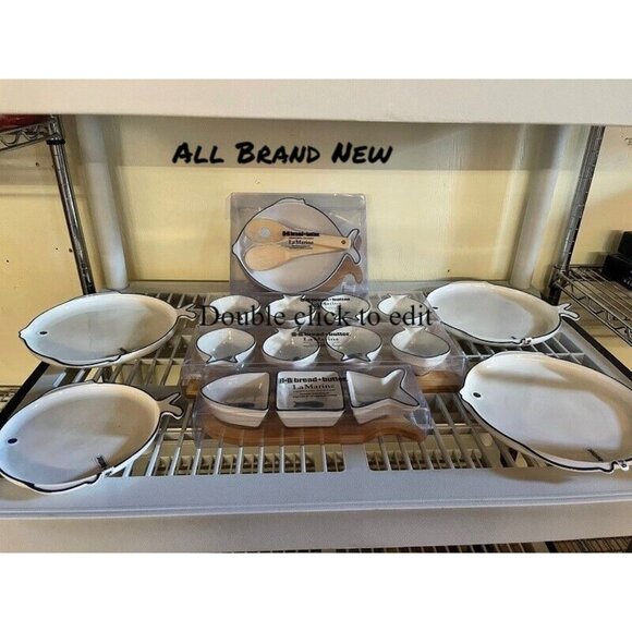 Nautical Porcelain Appetizer Plates, Bamboo Fish Design for Coastal Decor, New - Picture 1 of 5